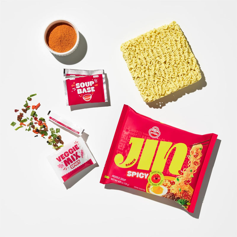 OTOKI Jin Ramen, BTS Jin & JIN RAMEN edition, Authentic Korean Instant Noodles, Rich and Savory Beef Broth, Quick and Easy Meal 4.23 oz x 18 Pack (1 Box) (PACK OF 18, SPICY)