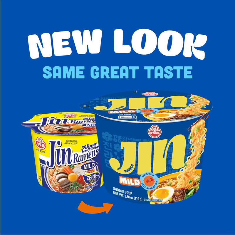 OTOKI Jin Ramen Mild Bowl, BTS Jin & JIN Ramen Edition, Authentic Korean Instant Noodles with Beef Bone Broth, Savory & Mild Flavor, Ready in 5 Minutes 3.88oz x 6 Pack
