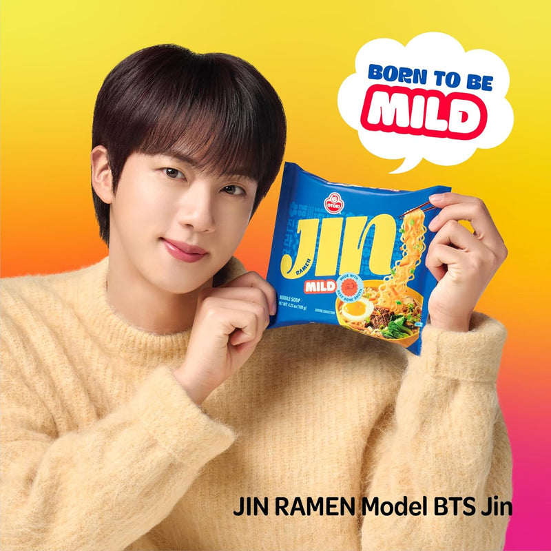 OTOKI Jin Ramen Mild Cup Noodles, BTS Jin & JIN Ramen Edition, Authentic Korean Instant Noodles with Beef Bone Broth, Savory & Mild Flavor, Ready in 4 Minutes 2.29oz x 6 Pack
