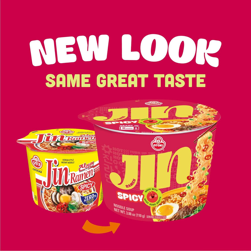 OTOKI Jin Ramen Spicy Bowl, BTS Jin & JIN Ramen Edition, Authentic Korean Instant Noodles with Spicy & Rich Beef Bone Broth, Ready in 5 Minutes 3.88oz x 6 Pack