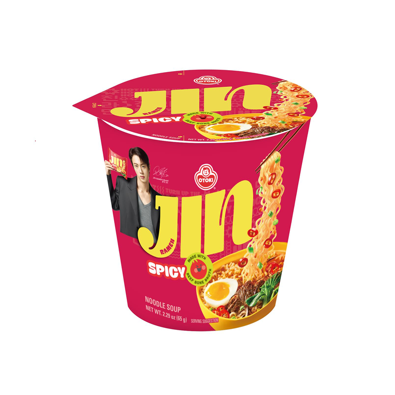 OTOKI Jin Ramen Spicy Cup Noodles, BTS Jin & JIN Ramen Edition, Authentic Korean Instant Noodles with Spicy & Rich Beef Bone Broth, Ready in 4 Minutes 2.29oz x 6 Pack