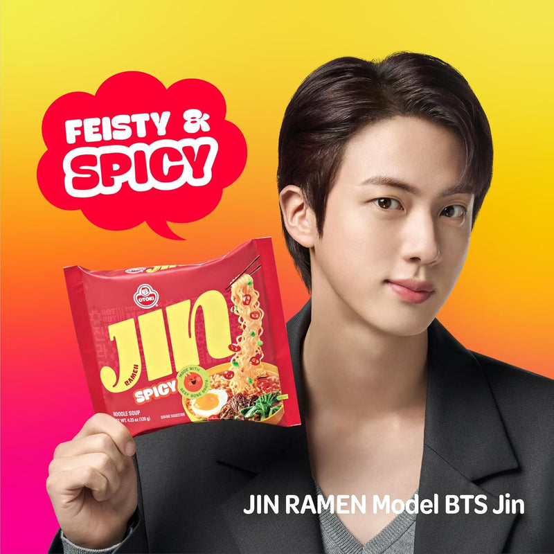 OTOKI Jin Ramen Spicy Cup Noodles, BTS Jin & JIN Ramen Edition, Authentic Korean Instant Noodles with Spicy & Rich Beef Bone Broth, Ready in 4 Minutes 2.29oz x 6 Pack