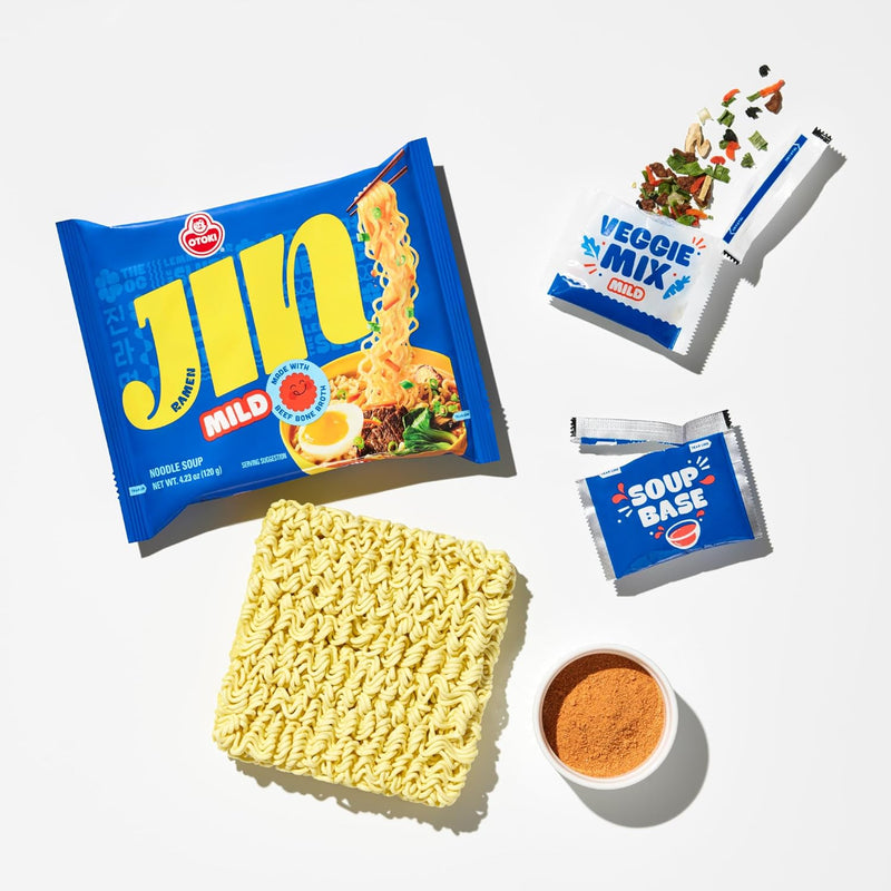 OTOKI Jin Ramen, BTS Jin & JIN RAMEN edition, Authentic Korean Instant Noodles, Rich and Savory Beef Broth, Quick and Easy Meal 4.23 oz x 18 Pack (1 Box) (PACK OF 18, MILD)