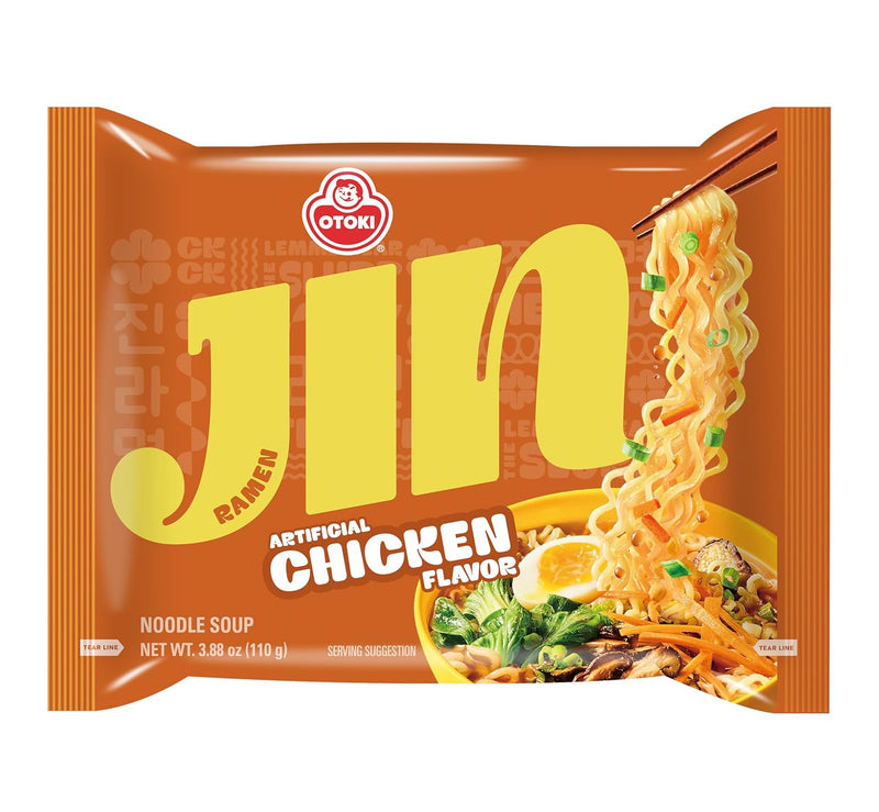OTOKI Jin Ramen Chicken Flavor (4 Pack), Authentic Korean Instant Artificial Chicken Flavor Noodle Soup, Genuine Korean Style Instant Ramen Noodle, Savory & Rich, Quick & Easy Meal 4.23oz
