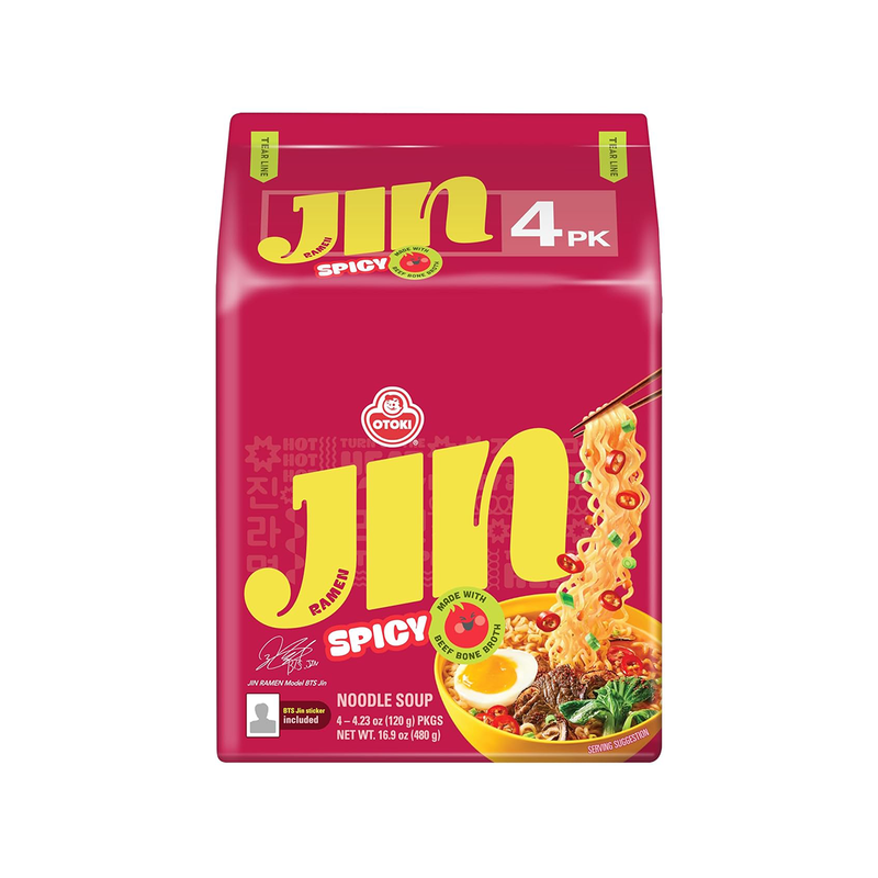 Jin Ramen Spicy Flavor, Authentic Korean Instant Noodles, Savory & Rich Gourmet Ramen 4.23oz x 4 Pack